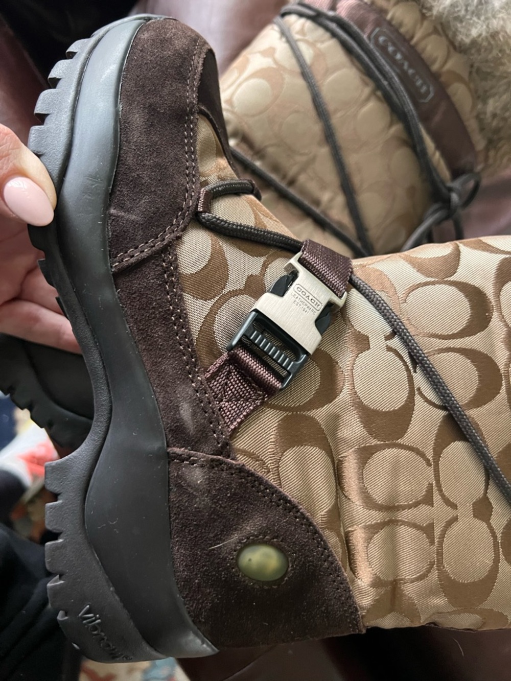 Coach Brown Monogram Faux-Fur Trim Winter Boots - Picture 4 of 4